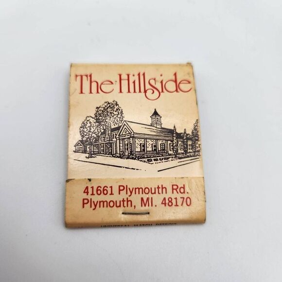 Vintage Matchbook The Hillside  Restaurant Plymouth Michigan Memorabilia - Picture 1 of 3